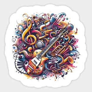 Vibrant composition of music notes and various instruments Sticker